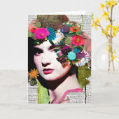 Vrouw Papier Collage | Grappige vriendschap Kaart (Gele Bloem)