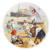 Vrouw ~ Paraplu ~ Kinderen ~ Hamburg-Amerika Lijn Keramische Knop (Voorkant)