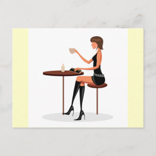 VROUW PARIS KOFEE KAPITAAL ZWARTE LEATHER BRIEFKAART