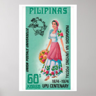 Vrouw Pilipinas 1960s-70s Postzegel - Vintage Poster