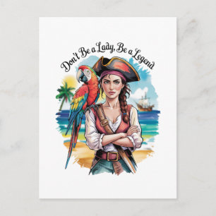 Vrouw Pirate Buccaneer Beauty op het dek Feestdagenkaart