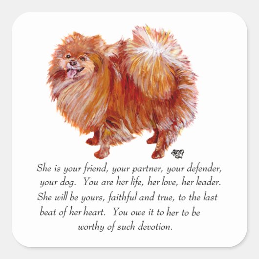 Vrouw Pomeranian Keepomwille Vierkante Sticker (Voorkant)