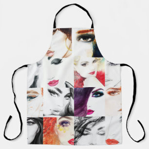 Vrouw Portret Collage Waterverf Illustratie Schort