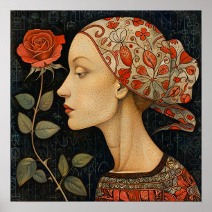 Vrouw Portret Decoratieve Kunst Print