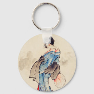 Vrouw portret in volledige lengte door Katsushika Sleutelhanger