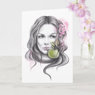 Vrouw portret met appel en bloesem Surreale kunst Kaart