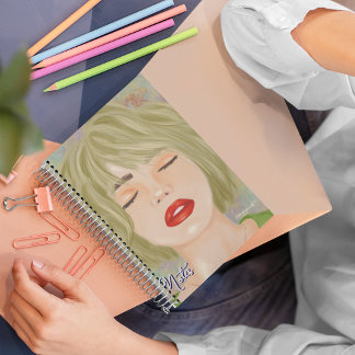 Vrouw portrettekening bewerkbaar notitieboek