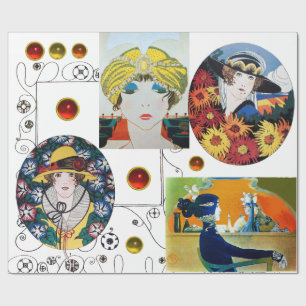VROUW PORTRETTEN, ART DECO SCHOONHEID MODE KOSTUUM CADEAUPAPIER