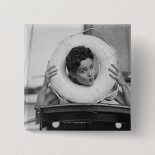 Vrouw Posing 3 Vierkante Button 5,1 Cm