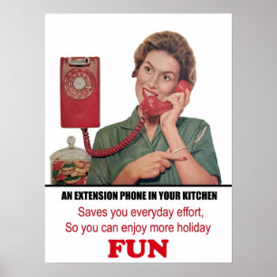 Vrouw praat aan de telefoon, vintage foto poster