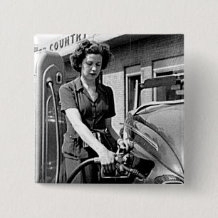 Vrouw Pumping Gas  Louisville Kentucky Vierkante Button 5,1 Cm
