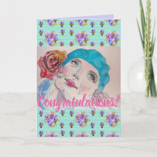 Vrouw Red Rose Floral Congatulation art Kaart