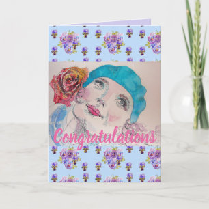 Vrouw Red Rose Floral Congatulation art Kaart