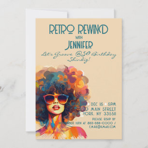 Vrouw Retro Terugspoelen 50e Verjaardag Shindig Pa Kaart