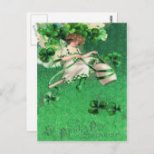Vrouw Riding Clay Pipe Shamrock Briefkaart (Voorkant / Achterkant)