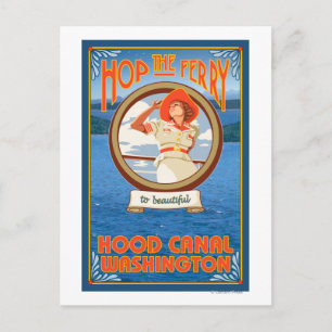 Vrouw Riding Ferry - Hood Canal, Washington Briefkaart