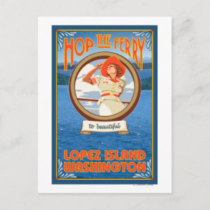 Vrouw Riding Ferry - Lopez Island, Washington Briefkaart