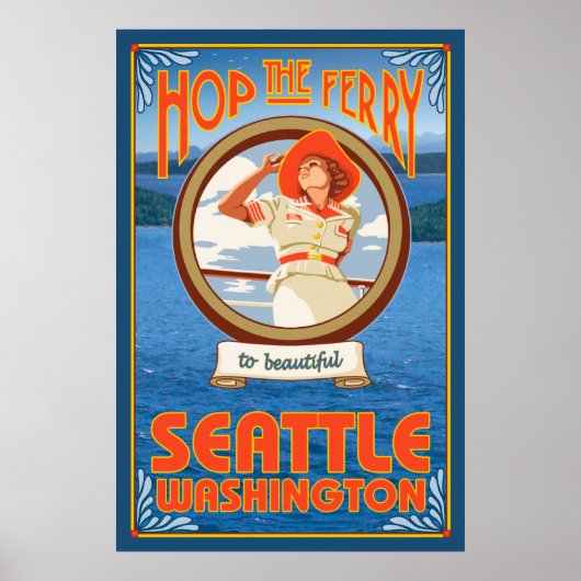 Vrouw Riding Ferry - Seattle, Washington Poster (Voorkant)