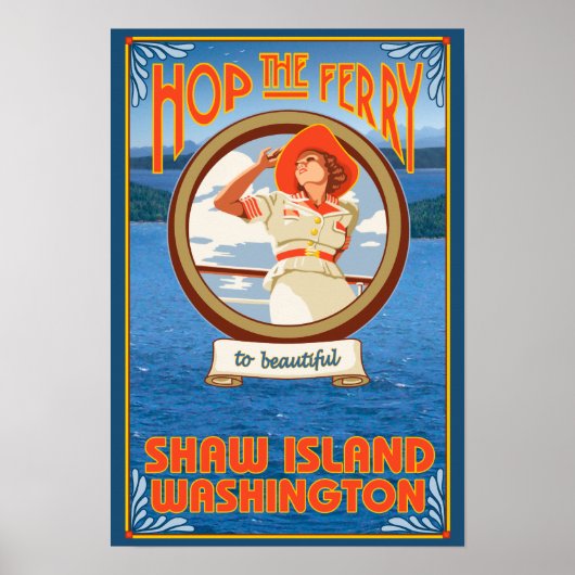 Vrouw Riding Ferry - Shaw Island, Washington Poster (Voorkant)