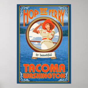 Vrouw Riding Ferry - Tacoma, Washington Poster
