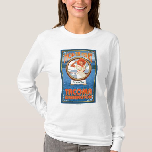 Vrouw Riding Ferry - Tacoma, Washington T-shirt (Voorkant)