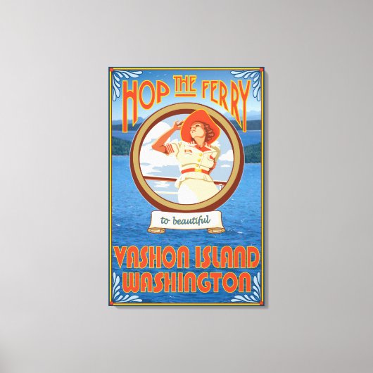 Vrouw Riding Ferry - Vashon Island, Washington Canvas Afdruk (Voorkant)