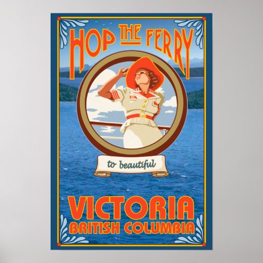Vrouw Riding Ferry - Victoria, BC Canada Poster (Voorkant)
