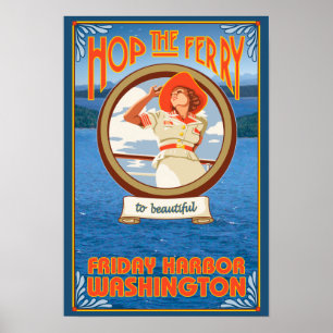 Vrouw Riding Ferry - Vrijdag Harbour, Washington Poster