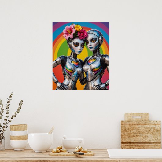 Vrouw Robots in Liefde Poster (Keuken)