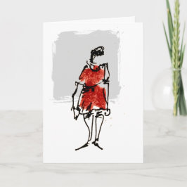 Vrouw Rode Jurk Feliz Cumpleanos Verjaardagskaart Kaart