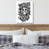Vrouw Rozen Gothic Oorspronkelijke inkttekening Ku Canvas Afdruk (Insitu (Slaapkamer))