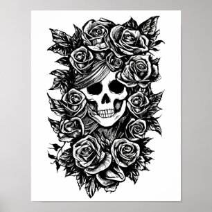 Vrouw Rozen Gothic Oorspronkelijke inkttekening Ku Poster
