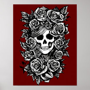 Vrouw Rozen Gothic Oorspronkelijke inkttekening Ku Poster