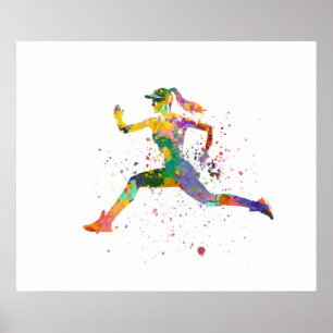 Vrouw runner in waterverf poster