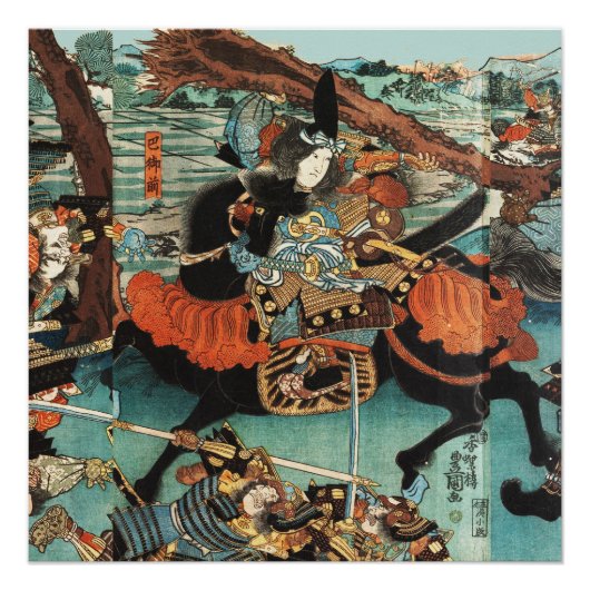 VROUW SAMURAI TOMOE GOZEN PAARD IN DE STRIJD PERFECT POSTER (Voorkant)