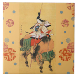 VROUW SAMURAI TOMOE GOZEN PAARDENRUG Japanse kunst Tegeltje