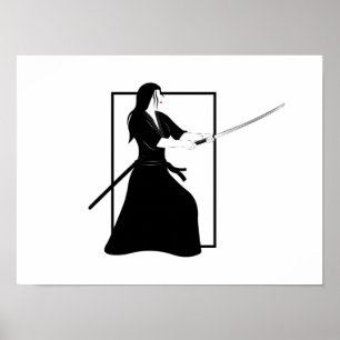 Vrouw Samurai Warrior met zwaard Poster