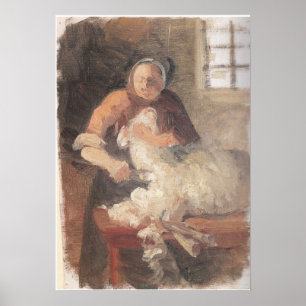 Vrouw Schapen Ancher Poster