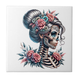 Vrouw Schedel Dia De Los Muertos Skelet Tegeltje
