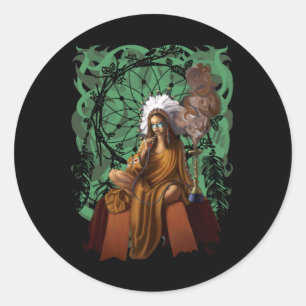 Vrouw Shaman met Headdress Dream Catcher Ronde Sticker