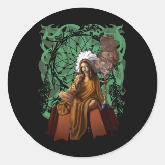 Vrouw Shaman met hoofdtooi | Dream Catcher Ronde Sticker