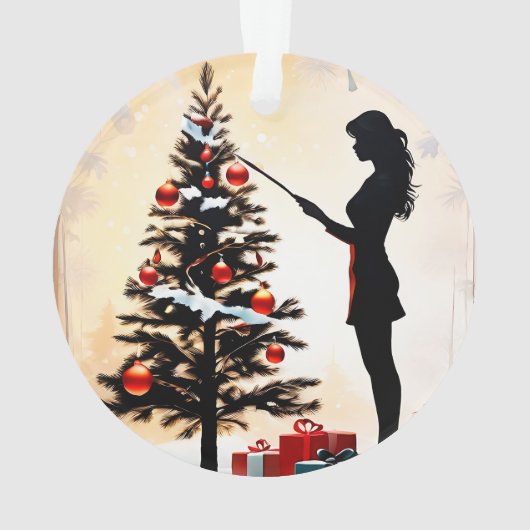 Vrouw Silhouet met versierde kerstboom Ornament (achterkant)
