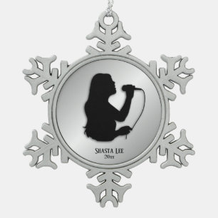 Vrouw Singer Silver Persoonlijke naam en datum Tin Sneeuwvlok Ornament
