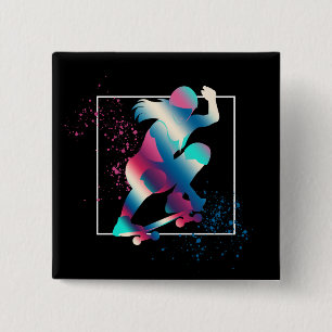 Vrouw Skateboarder Vierkante Button 5,1 Cm