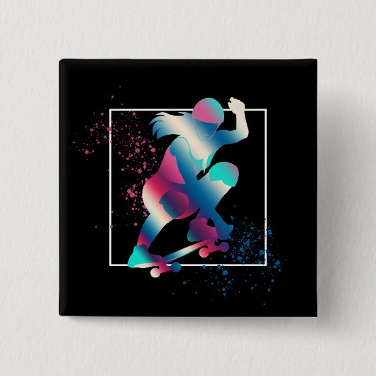 Vrouw Skateboarder Vierkante Button 5,1 Cm (Voorkant)