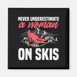 Vrouw Ski Grappig Skiën Onderschat Nooit Een Vrouw Magneet