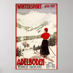 Vrouw Skier Overzien Adelboden Poster