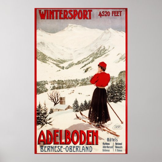 Vrouw Skier Overzien Adelboden Poster (Voorkant)