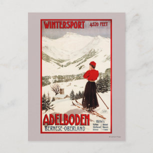 Vrouw Skier Overzien Adelboden Poster Briefkaart