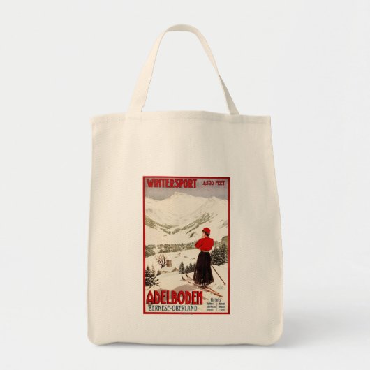 Vrouw Skier Overzien Adelboden Poster Tote Bag (Voorkant)